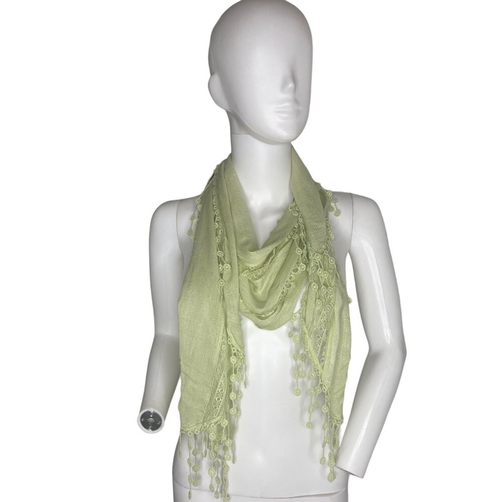 BOUTIQUE WOMEN'S CELERY FEMININE LIGHTWEIGHT EMBROIDERED AND LACE SCARF - Picture 1 of 5